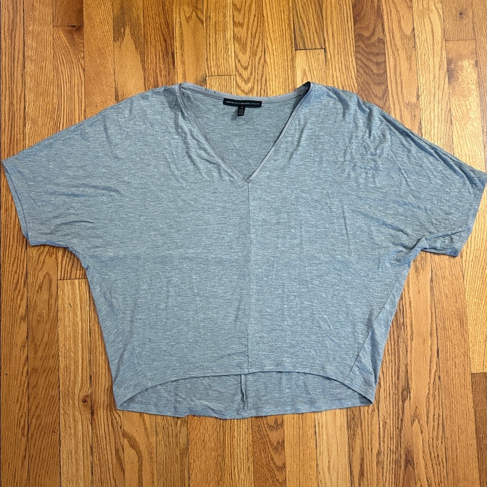 White House Black Market Light Gray V-Neck Top